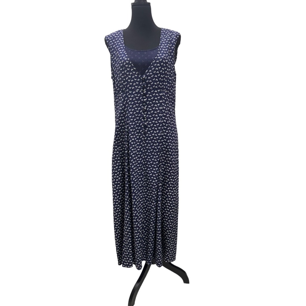 Women's Vintage Alix Taylor Navy Dress Size 12 Midi Button Down‎ Dress